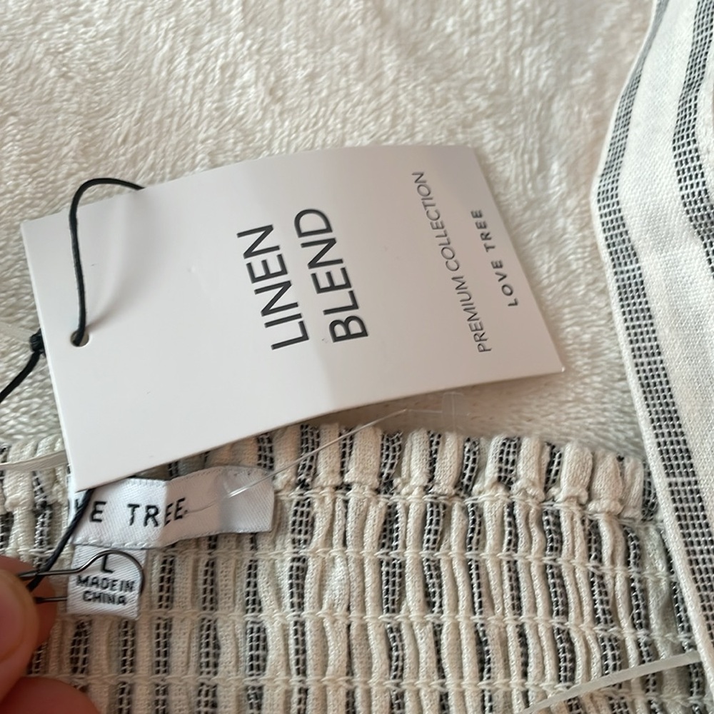 3 for $25! NWT Love Tree‎ Black and Cream Striped Tank Crop Top, size L - Picture 2 of 5